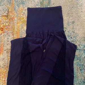 Lace Inset Smocked Jumpsuit